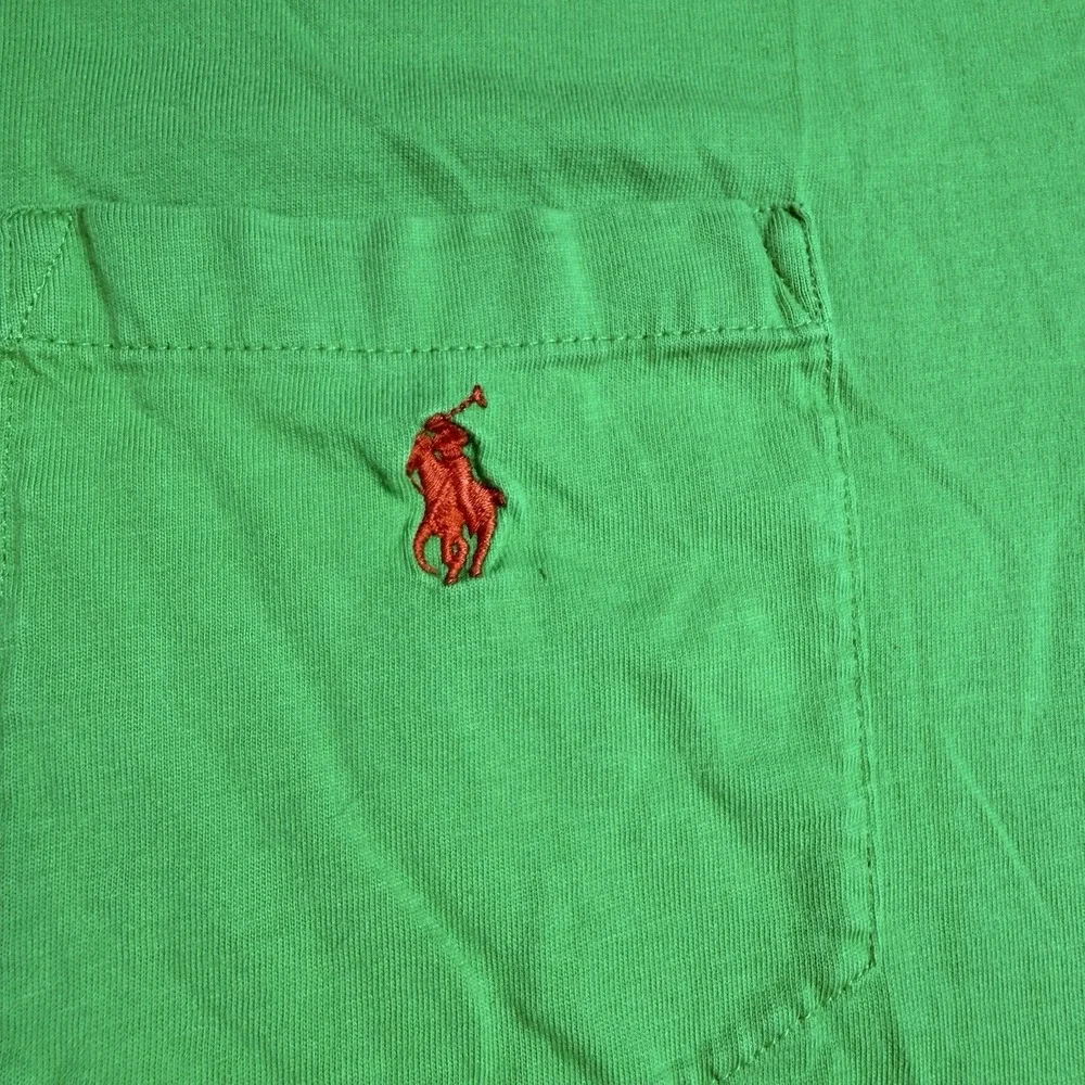 Polo‎ Ralph Lauren XXL Shirt Mens Green Pocket Tee Red Pony Logo Cotton 2XL
